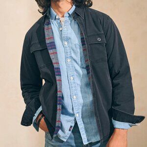 Faherty CPO Blanket Lined Stretch Organic Cotton Shirt Jacket in washed black